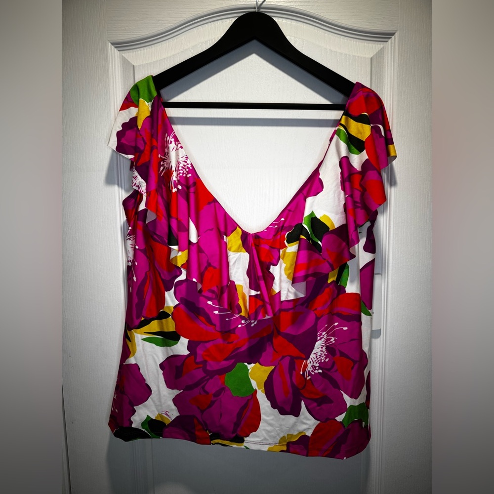 311 - Trina Turk Bloom Plunge V-Neck Ruffle Tankini Swim Top 🌺👙 - Picture 4 of 12